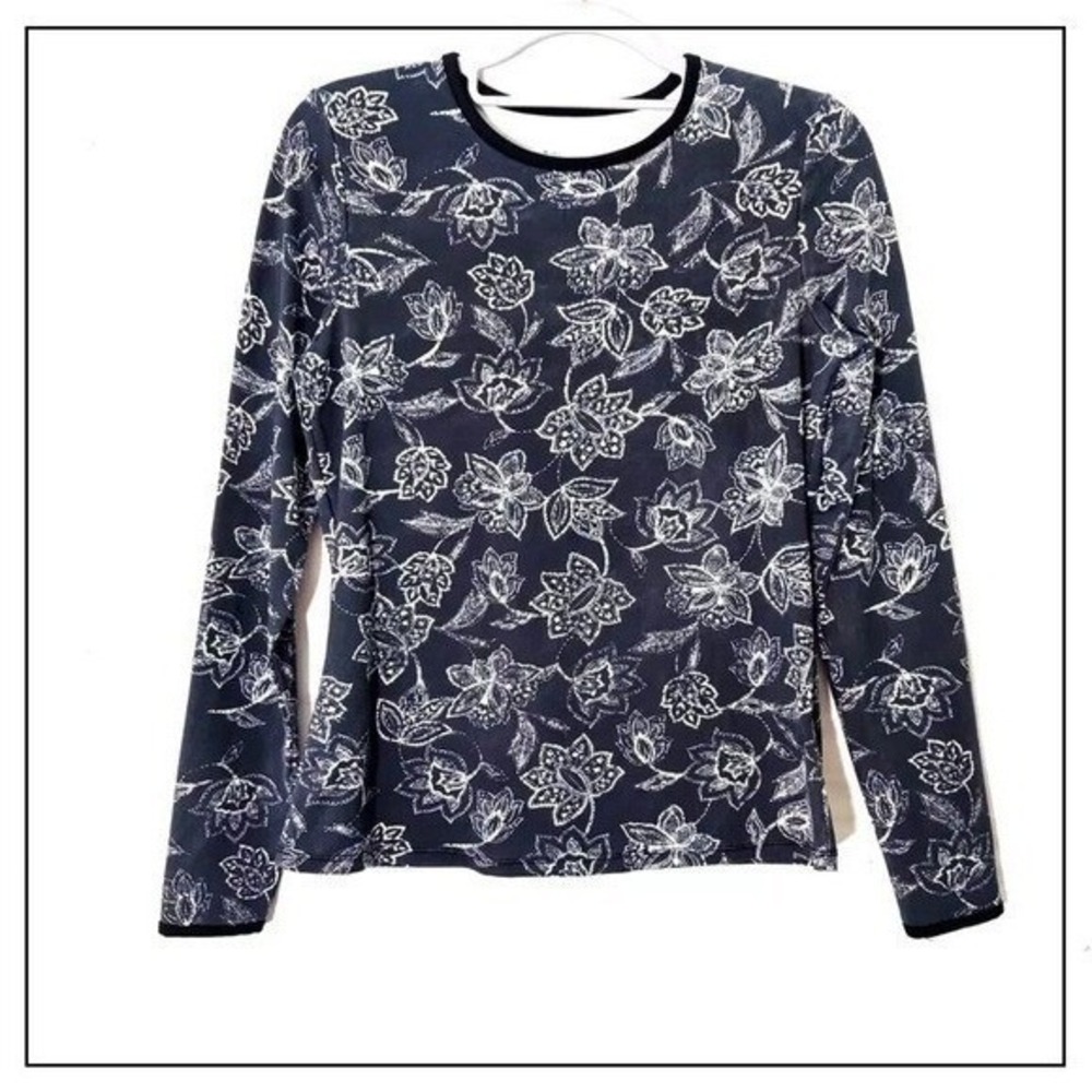 Hang Ten‎ Rash Guard Women XS Blue UPF Sun Protection Floral Surf Swim Beach